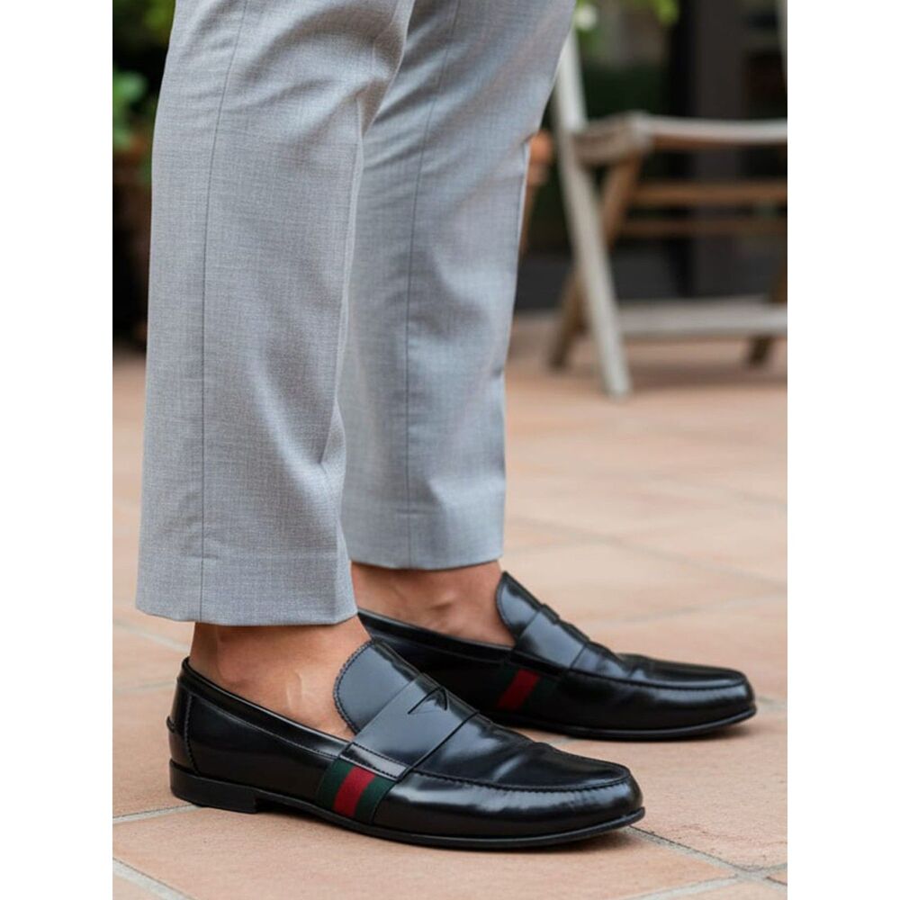 Gucci Men's Black Leather Classic Penny Loafers - Size 10